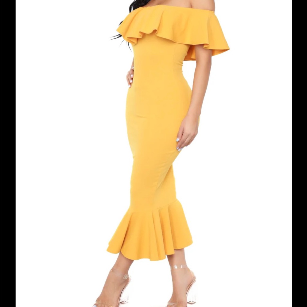 Fashion Nova Moments Like This Ruffle ~ Elegant Yellow Off-Shoulder Dress
